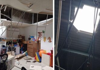 医院顶部结构损坏 一装空调工人从屋顶坠落