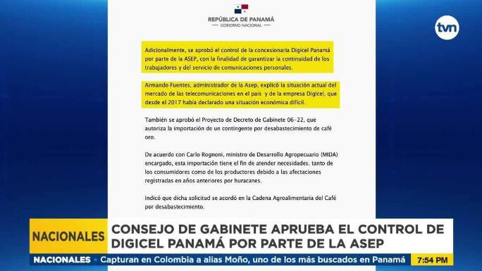 内阁理事会批准ASEP接管Digicel Panama特许经营