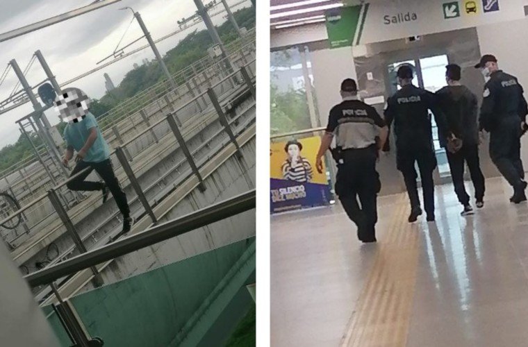 一尼加拉瓜男子欲跳下地铁站自杀 后被救出 