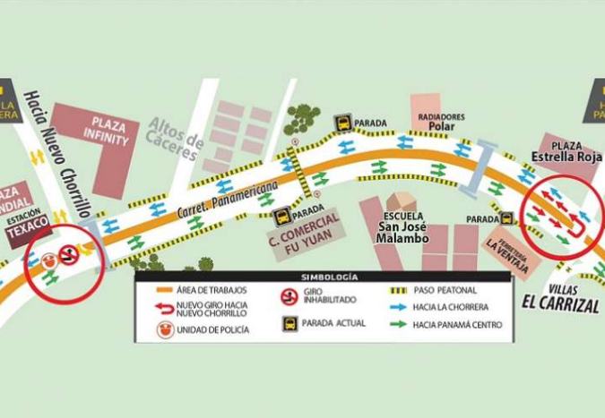 泛美公路La Chorrera到Nuevo Chorrillo路段因地铁项目将关闭五个月.