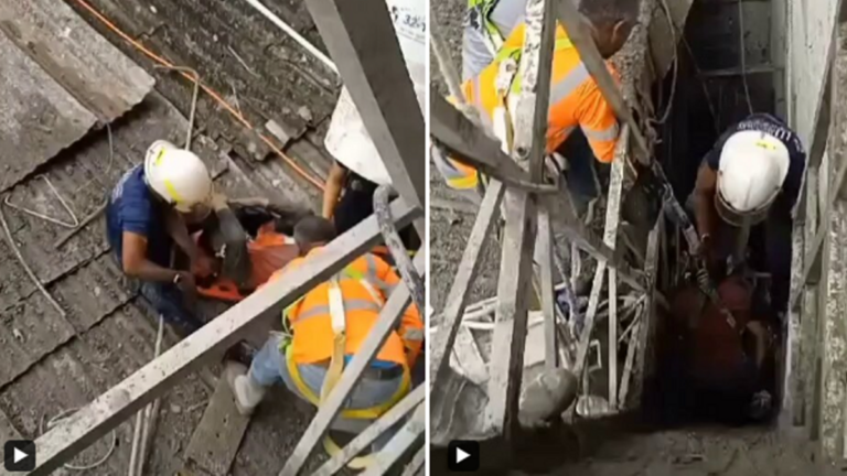 巴拿马消防员在Justo Arosemena大道救出跌落工人