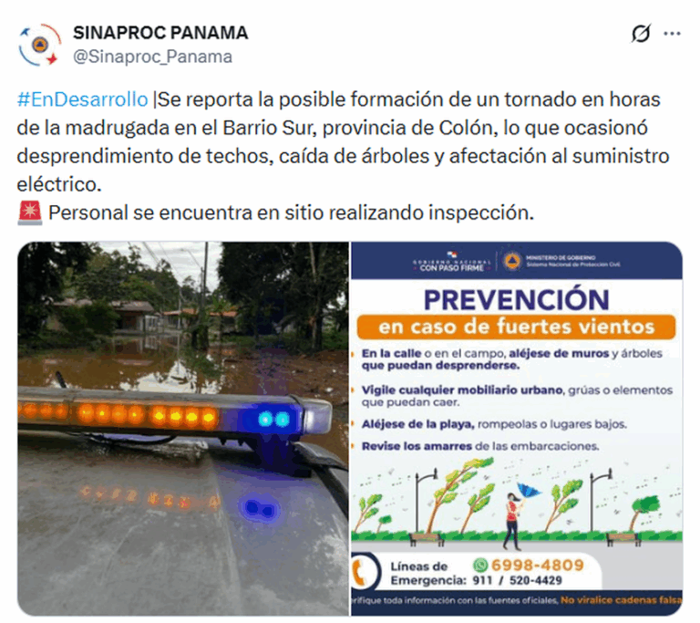 科隆疑现龙卷风：Barrio Sur 居民凌晨受惊 Sinaproc 已展开调查