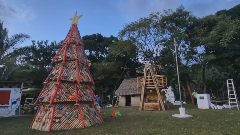 El Cocal 社区启用以竹子和椰壳制作的环保手工圣诞树